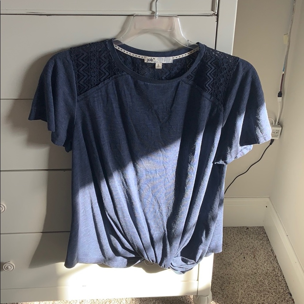 Blue top with shoulder designs
